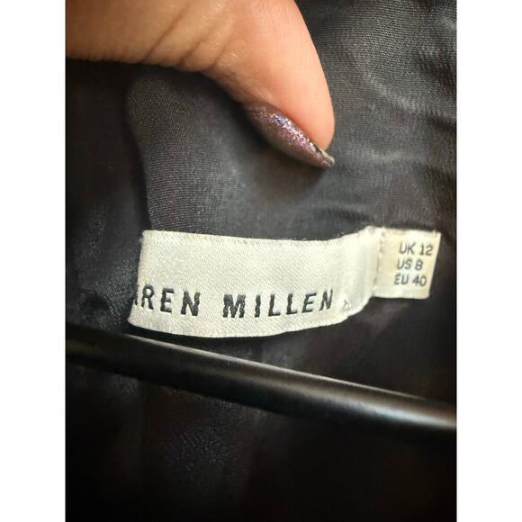 Karen Millen Abstract Tribal Black Dress Celebrity Neon Hot Midi Bodycon Size 8 - Picture 8 of 12